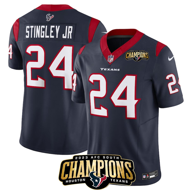 Men's Houston Texans #24 Derek Stingley Jr. Navy 2023 F.U.S.E. AFC South Champions Patch Vapor Untouchable Limited Football Stitched Jersey